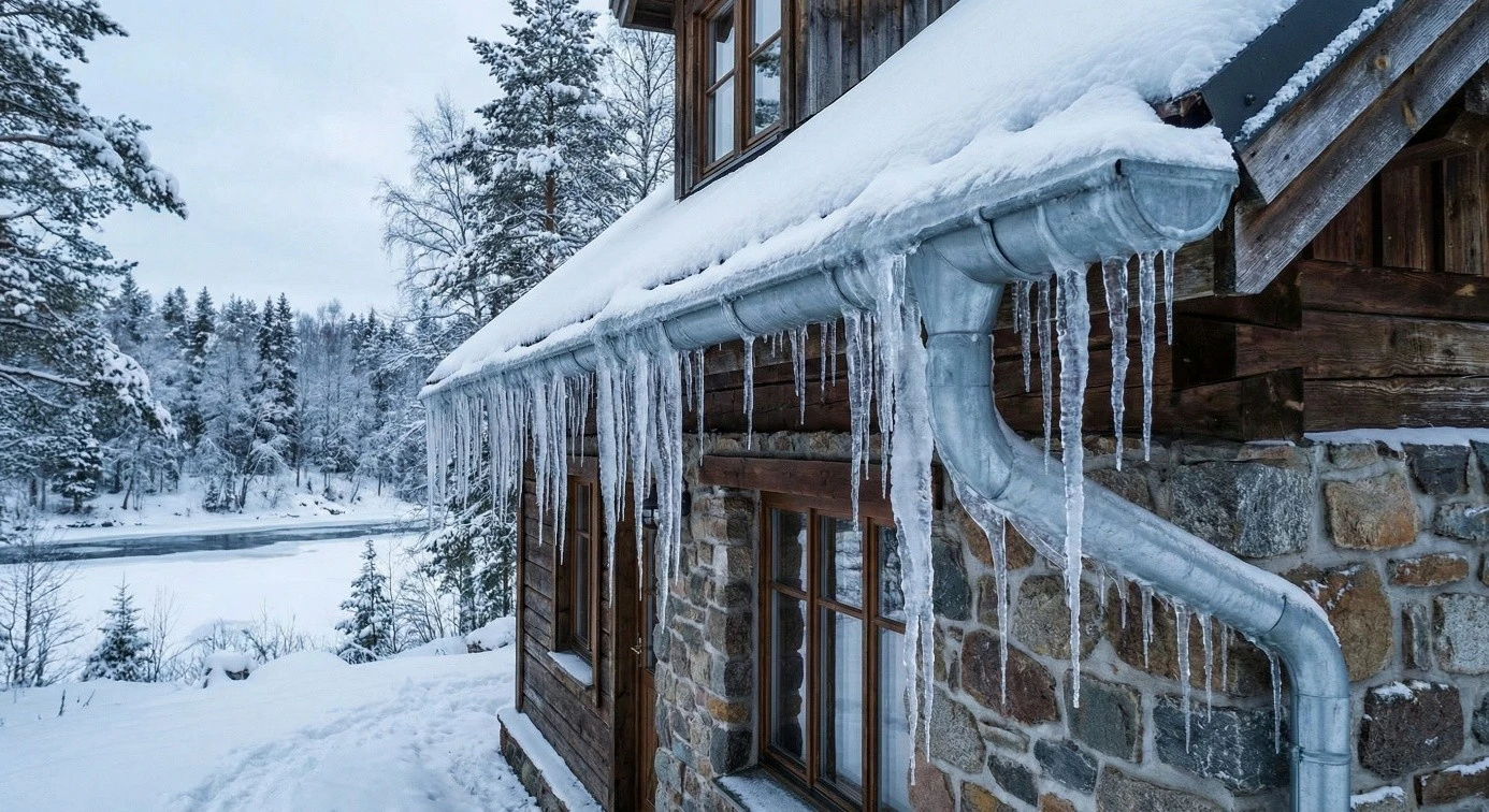 Lód na dachu i rynnach - sytuacje, w których kable grzewcze Thermoval chronią mienie.